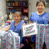 Apparel manufacturing garment manufacturer clothing factory Lima, Peru pima cotton Peruvian leggings kids fashion brand ethical style slow I made your clothes sign workers pants shirt dress company ecofashion revolution fast fashion