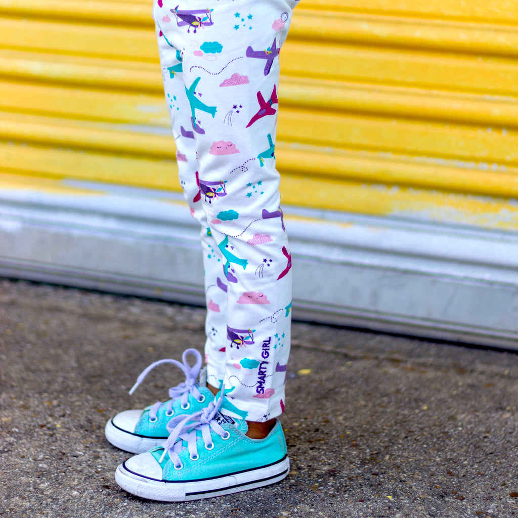 Airplane aviation pilot leggings for toddler girls by Smarty Girl