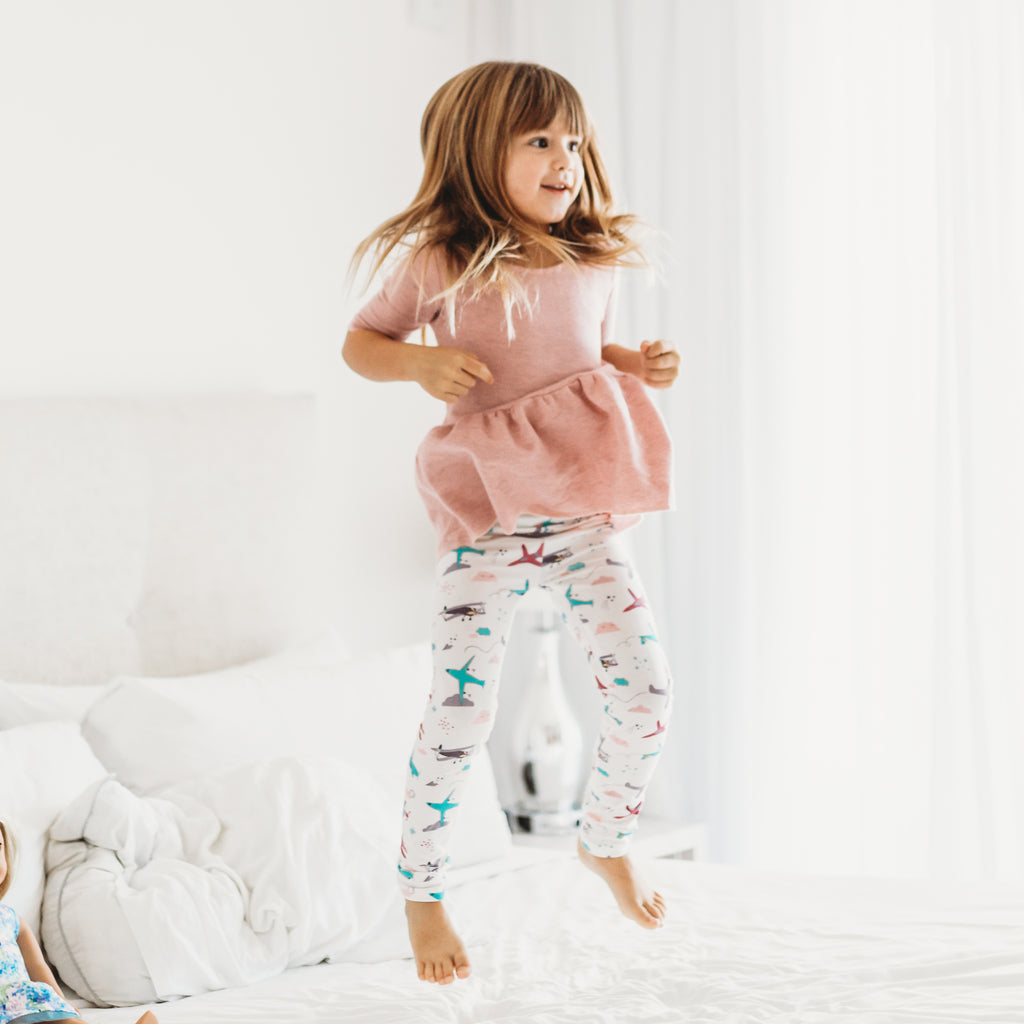 Airplane aviation pilot leggings for toddler girls by Smarty Girl