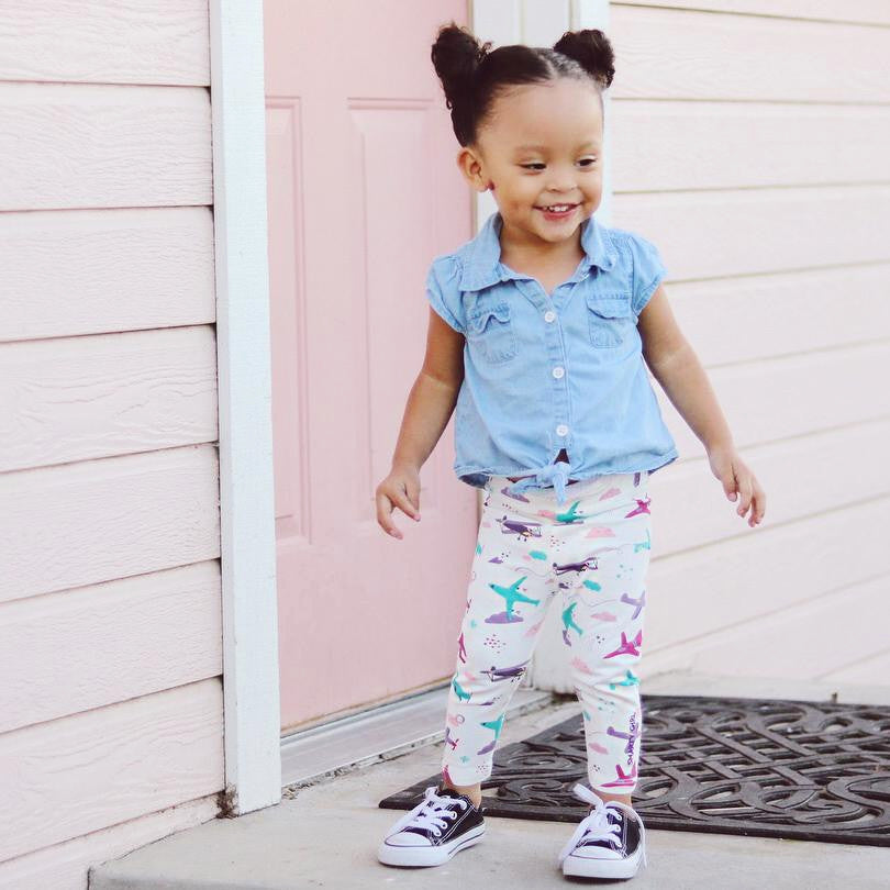 Airplane aviation pilot leggings for toddler girls by Smarty Girl