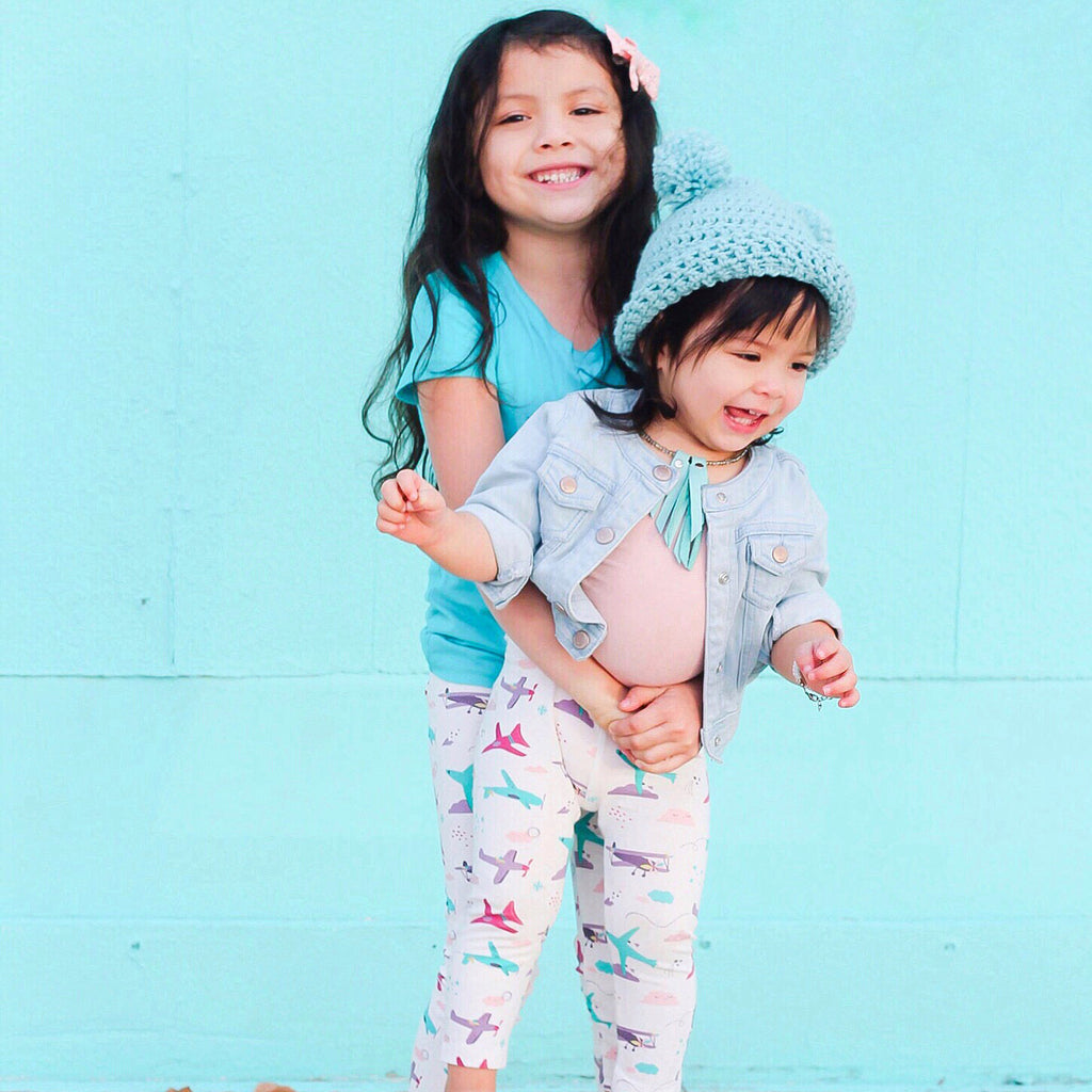 Airplane aviation pilot leggings for toddler girls by Smarty Girl