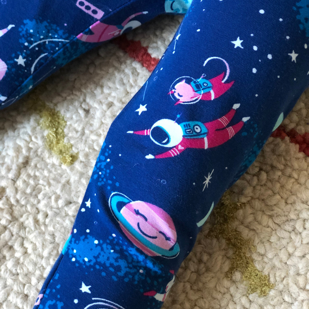 Girls astronaut leggings outer space Smarty Girl clothing science STEM clothes pima cotton Peru girly pants planet galaxy star rocket rocketship spaceship NASA smart geek nerd pink purple 