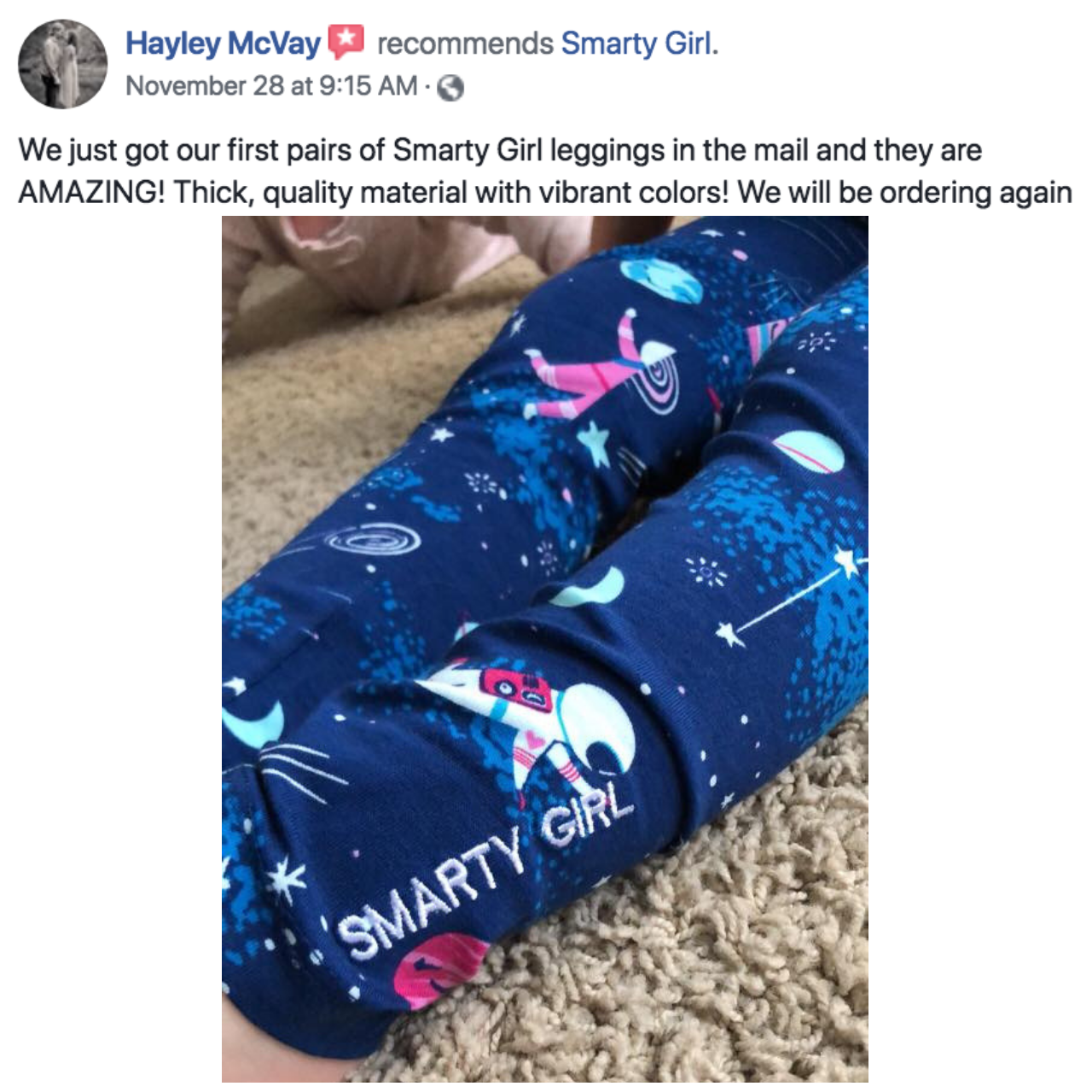 Girls astronaut leggings outer space Smarty Girl clothing science STEM clothes pima cotton Peru girly pants planet galaxy star rocket rocketship spaceship NASA smart geek nerd pink purple 