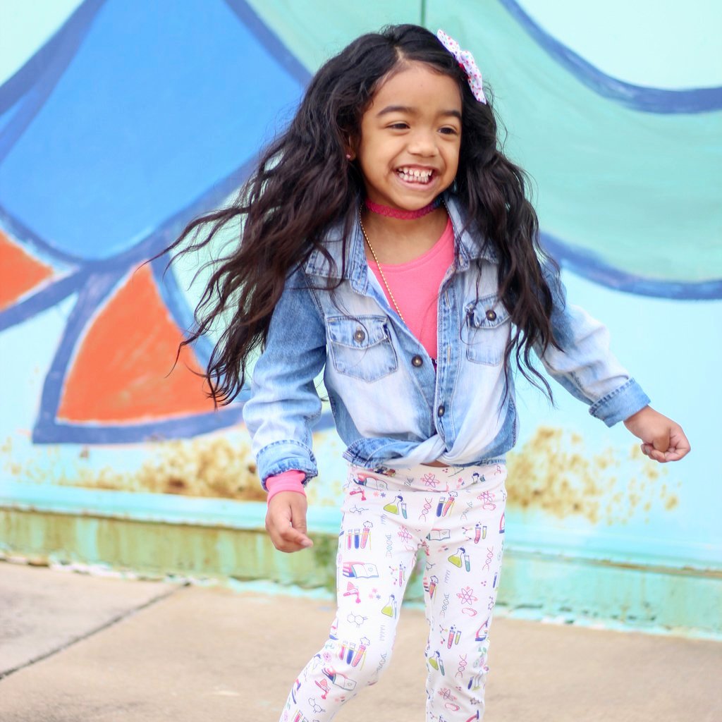 Girls science leggings girl STEM clothes girly chemistry clothing pants chemist scientist Smarty Girl smart geek nerd geeky nerdy pink purple kids toddler female empowerment costume party theme