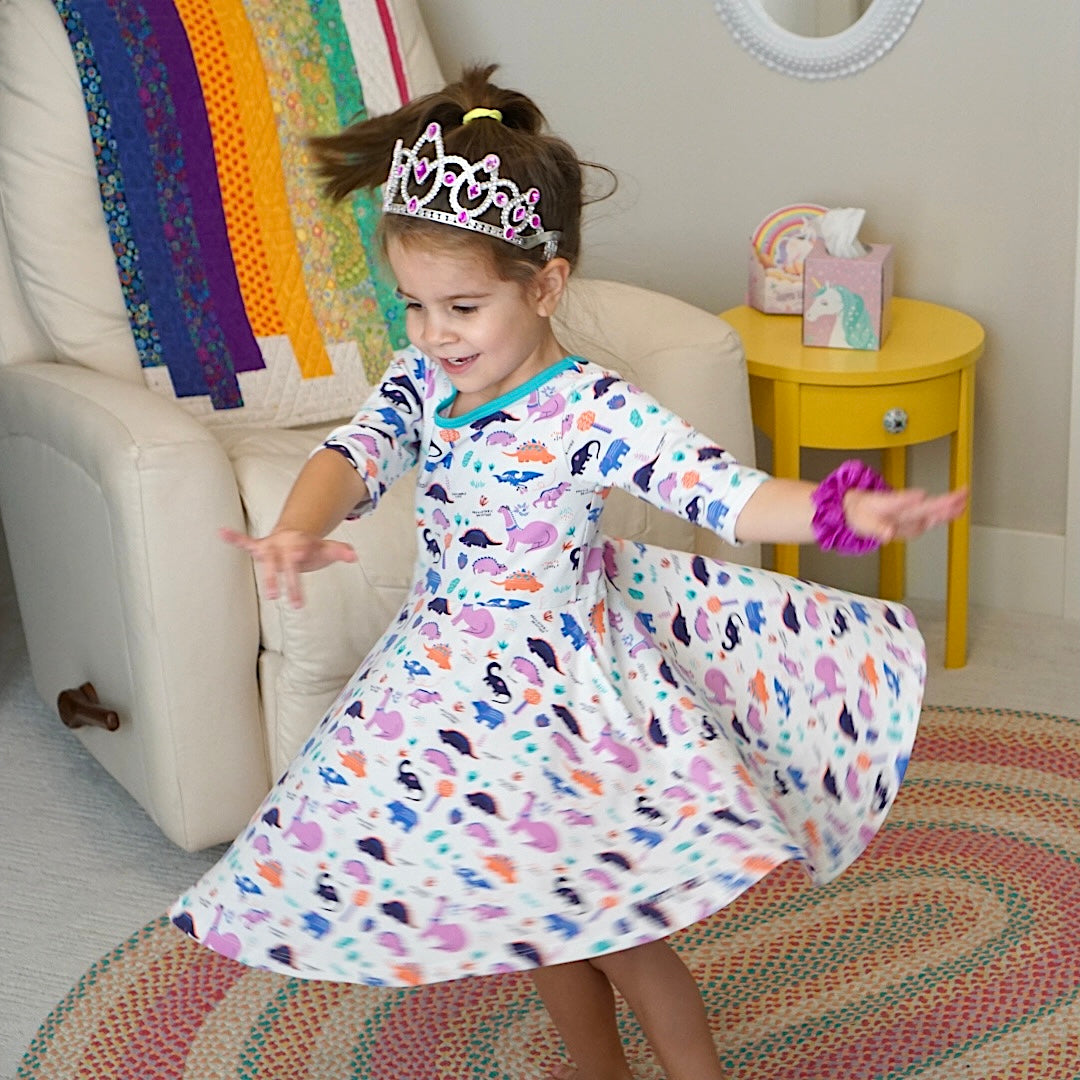 Dinosaur Twirl Dress w/ Pockets - Girls Clothes Ages 210 - 2T Dinosaur Twirl Dress w/ Pockets - Girls Clothes Ages 210 - 2T