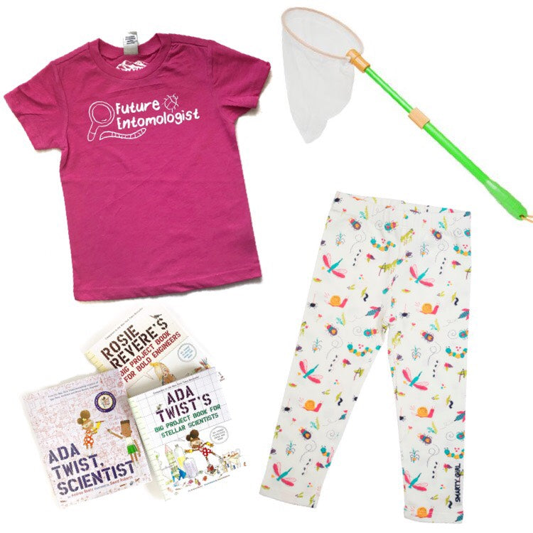 Girls insect clothing girl bug clothes insects kids bugs leggings pants toddler baby kid girly science STEM pink purple shirt dress smart geek nerd geeky nerdy entomology beetle spider garden outdoors child children birthday party theme gift Smarty Girl feminist feminism female empowerment brand