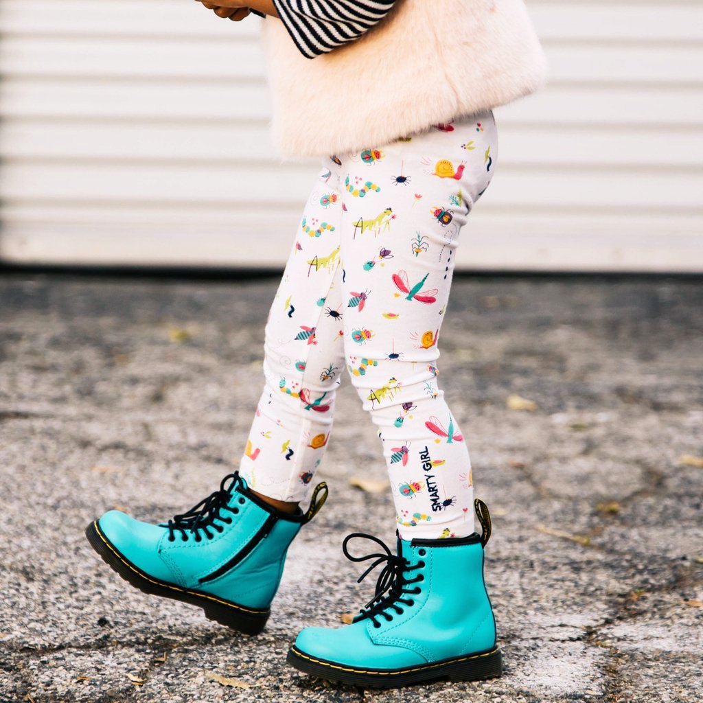 Insect clothes toddler girls clothing insects bugs Smarty Girl brand leggings science STEM entomology organic pink purple pants kids children female empowerment 