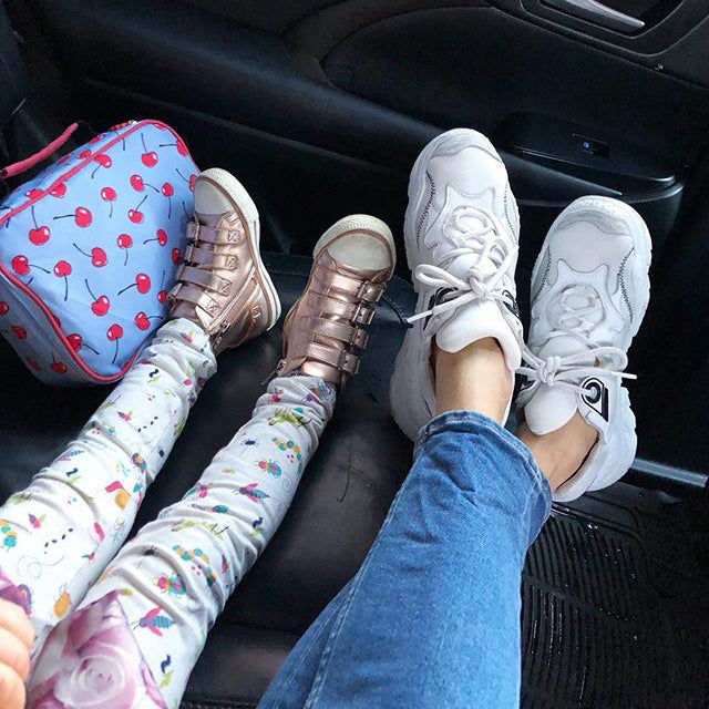 Eva Chen, Instagram director of fashion partnerships, NYC mom kids blogger and influencer celebrity, daughter Ren in organic + ethical Smarty Girl toddler girls science STEM clothes clothing leggings 
