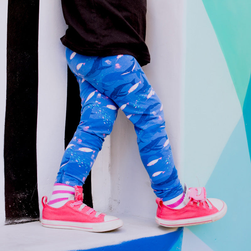 Girls narwhal leggings narwhals clothing whale ocean sea Smarty Girl toddler kids clothes whales pants aquarium science octopus jellyfish underwater baby STEM Arctic pima cotton Peru girly marine biology smart geek scientist nerd pink purple shirt tshirt dress kid child children nerdy geeky colorful mural wall graffiti Los Angeles