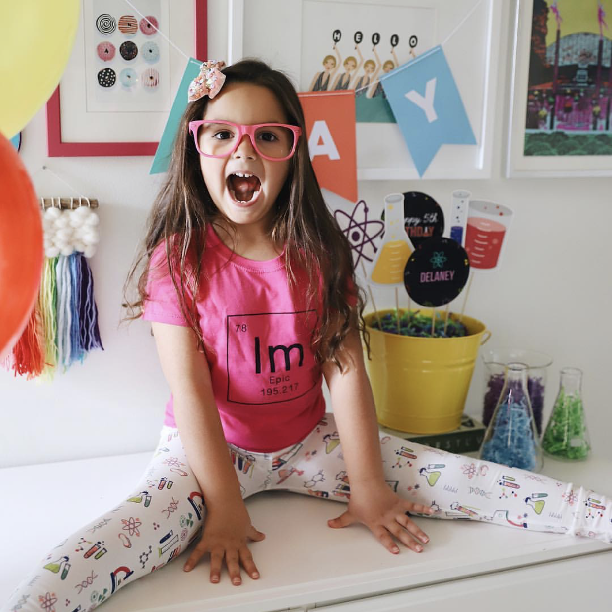 Girls science leggings girl STEM clothes girly chemistry clothing pants chemist scientist Smarty Girl smart geek nerd geeky nerdy pink purple kids toddler female empowerment costume party theme