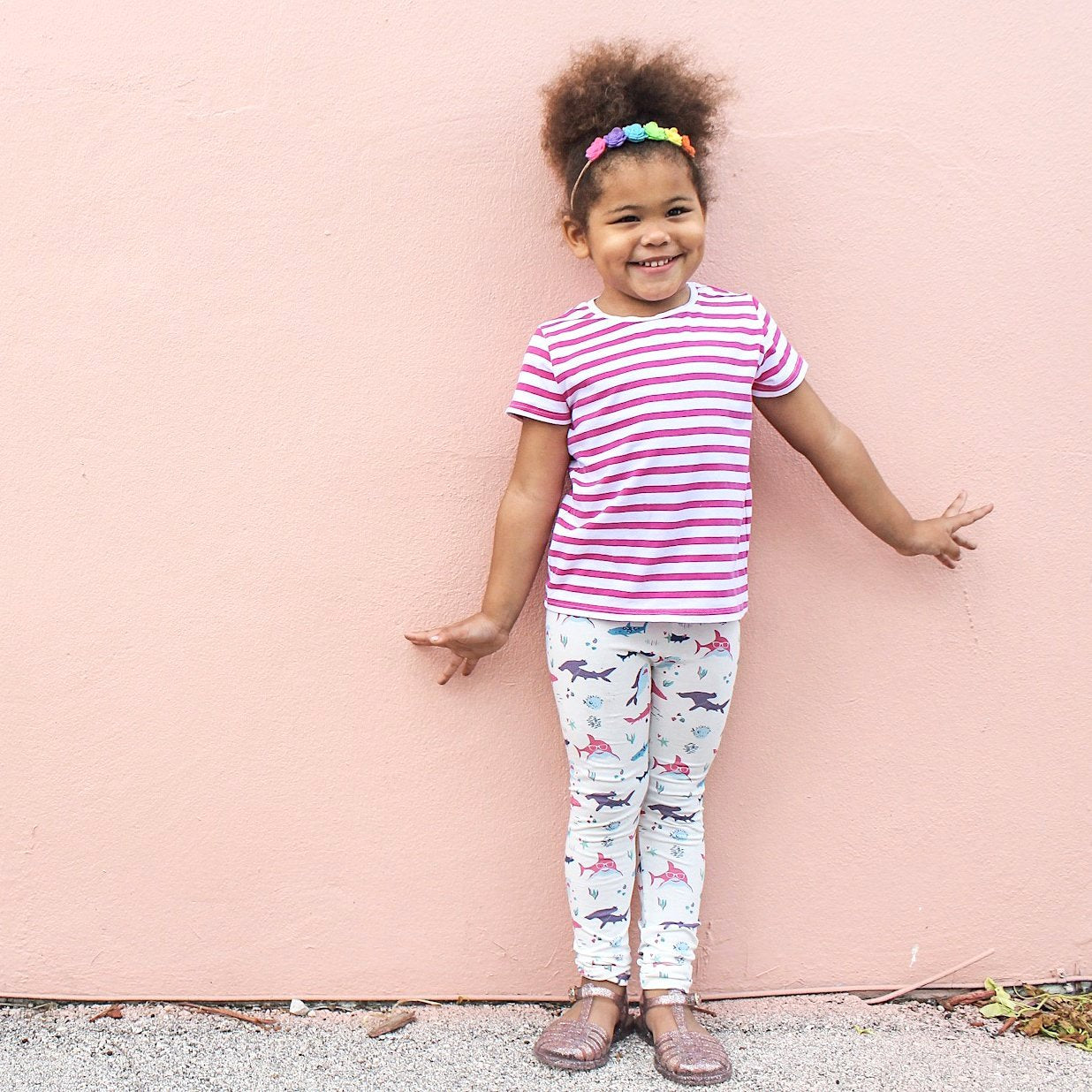 Girls shark clothes toddler girl clothing sharks Smarty Girl brand leggings science STEM marine biology ocean fish organic pink purple pants kids children female empowerment 