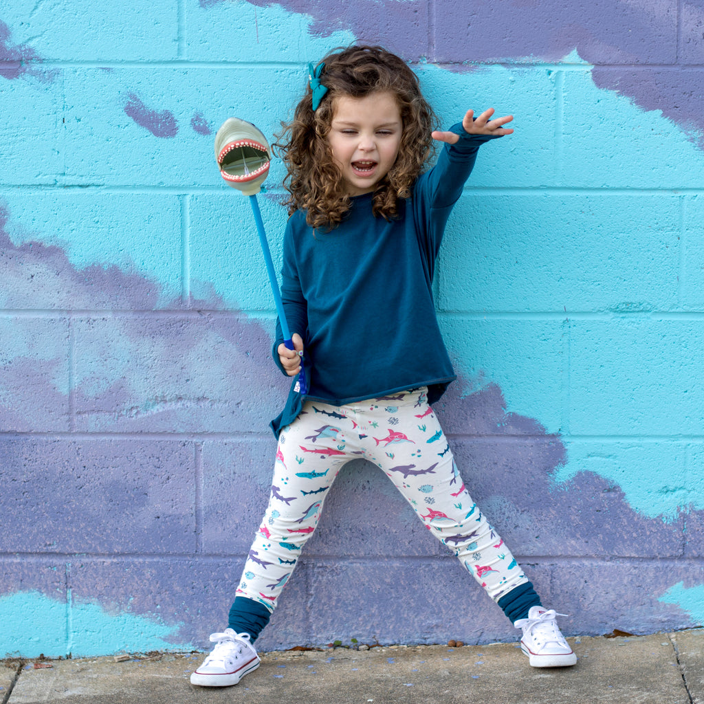 Girly shark leggings for toddler girls by Smarty Girl