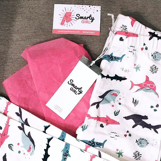 Girly shark leggings for toddler girls by Smarty Girl