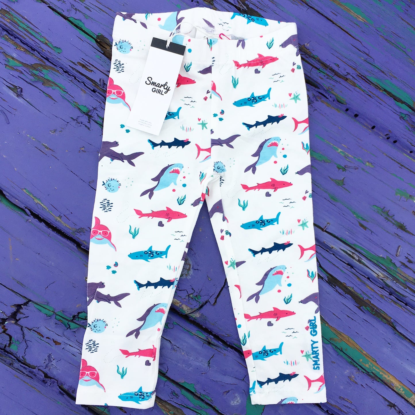 Girly shark leggings for toddler girls by Smarty Girl