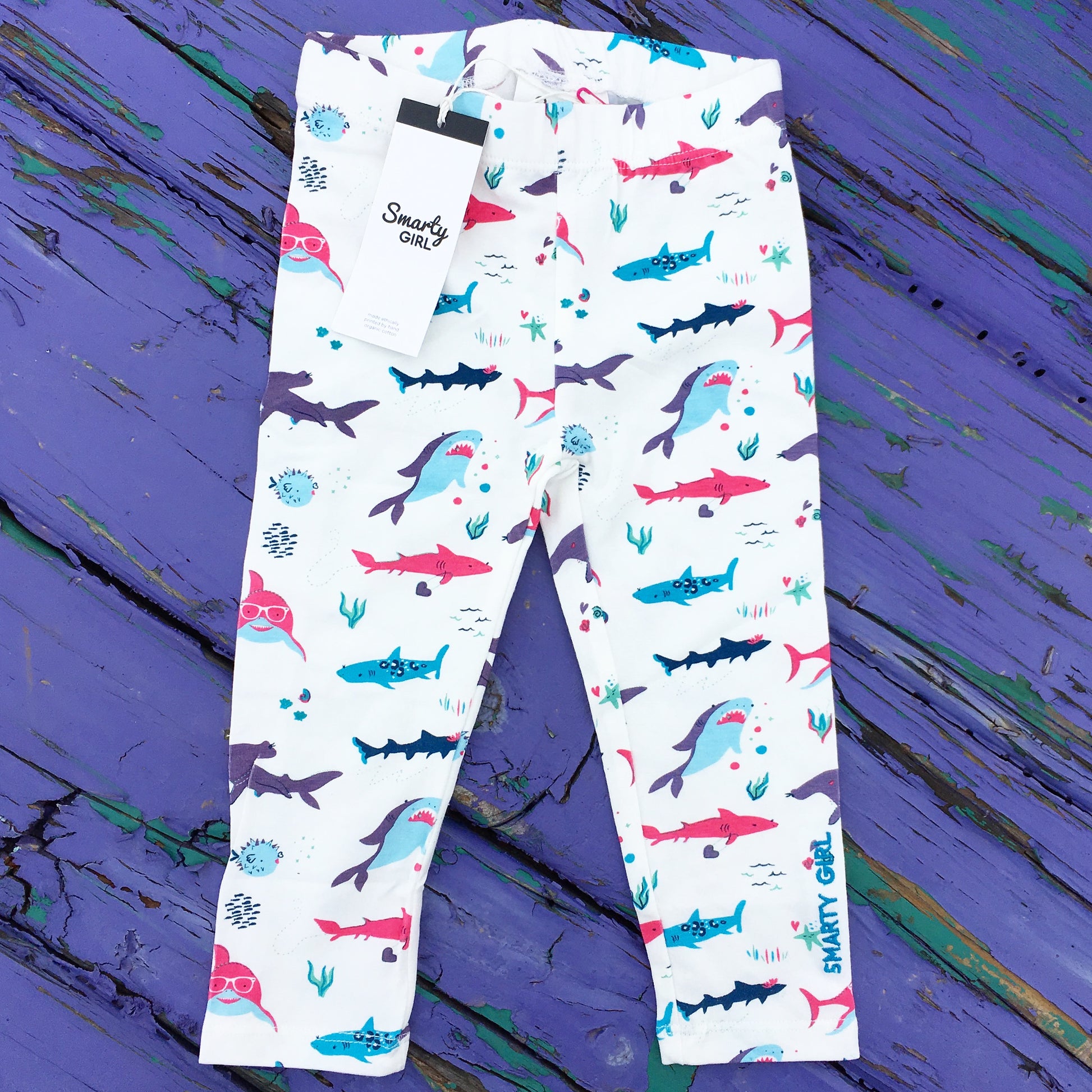 Girly shark leggings for toddler girls by Smarty Girl