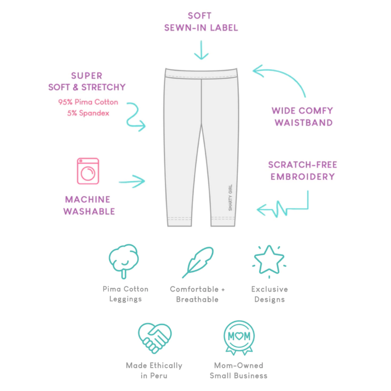 Smarty Girl pima cotton leggings girls science clothes STEM clothing pants shirt dress smart nerd geek geeky astronaut space nasa vehicle cars firetruck narwhal whale robot pink purple girly kids children Peru Peruvian Wichita Kansas